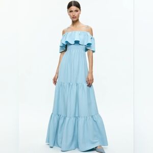 Alice + Olivia Blue Off-Shoulder Maxi Dress